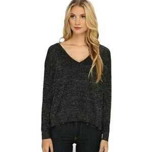 Joie Calee V Neck Metallic Sweater Size Large Black Silver